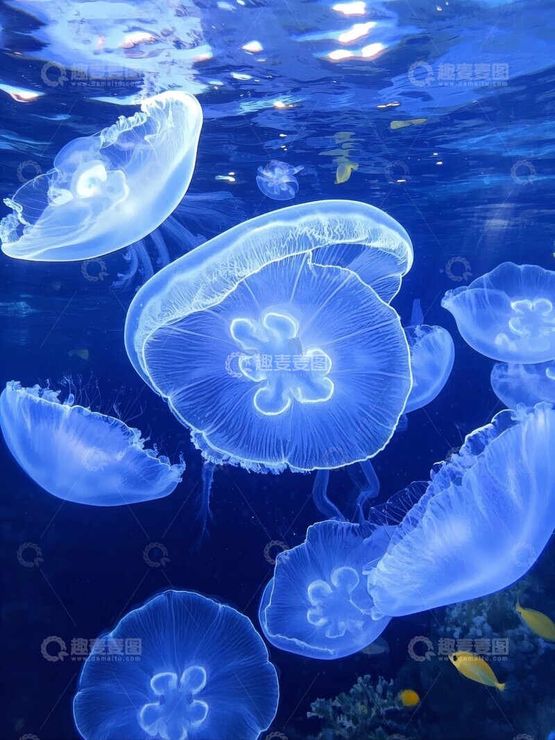 高清大图下载【趣麦麦图】水下漂浮的透明水母群