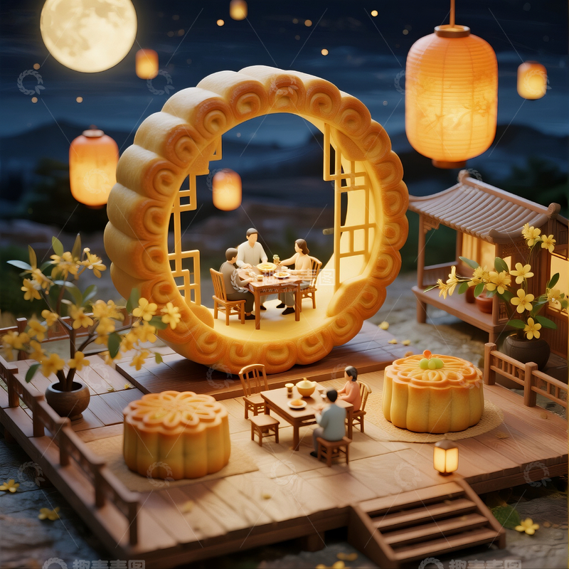源文件下载【趣麦麦图】月饼中的一家人14
