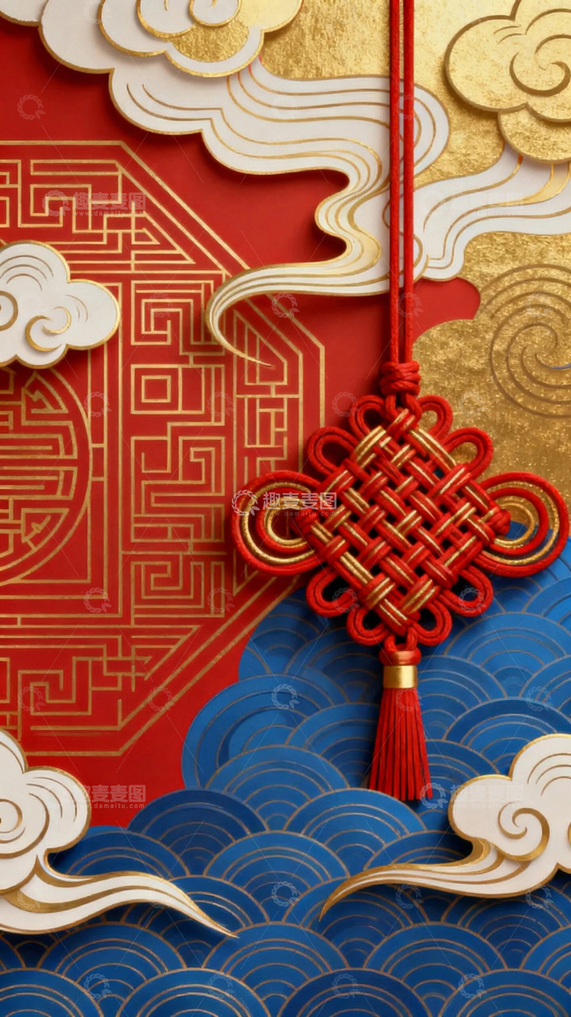 高清大图下载【趣麦麦图】新年海报大红传统底图5