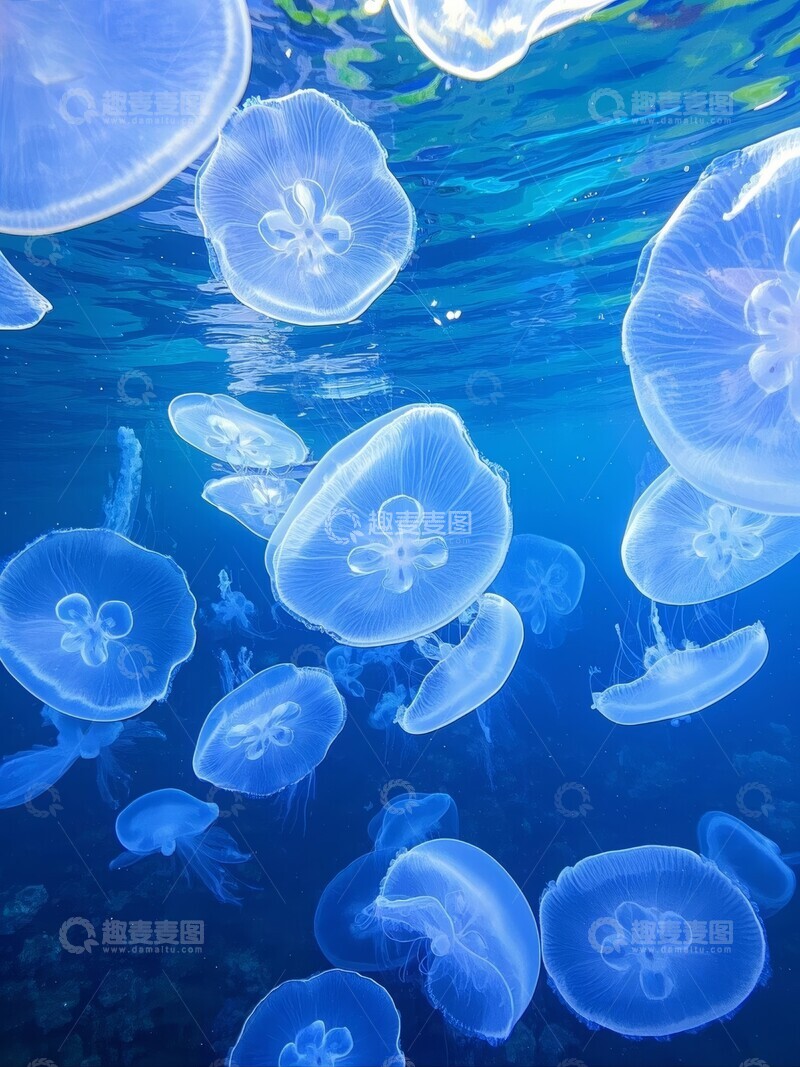 高清大图下载【趣麦麦图】海中漂浮的透明水母群