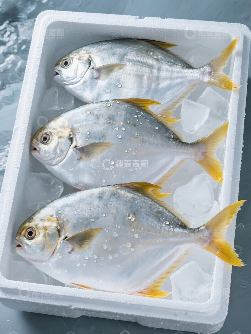 高清大图下载【趣麦麦图】冰块上的新鲜银色鱼