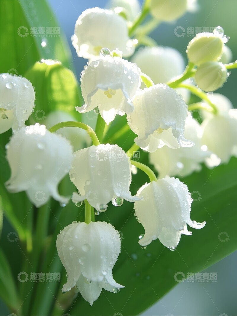 高清大图下载【趣麦麦图】清晨露珠点缀的铃兰花朵