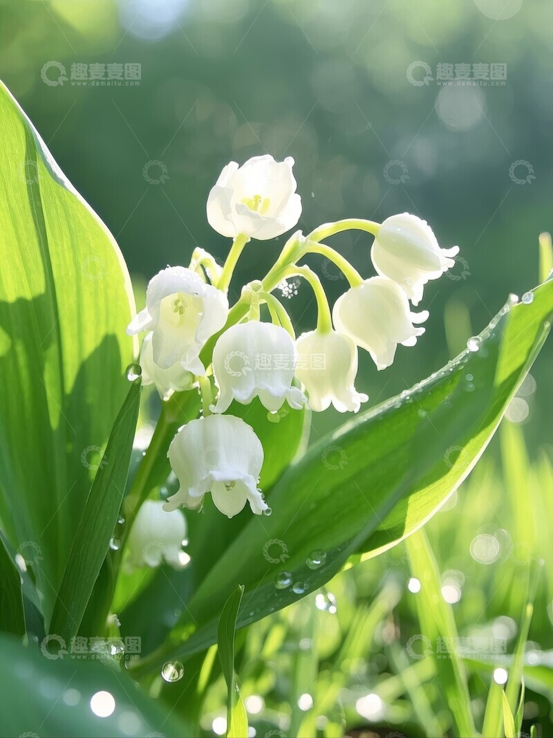 高清大图下载【趣麦麦图】露珠点缀的白色铃兰特写