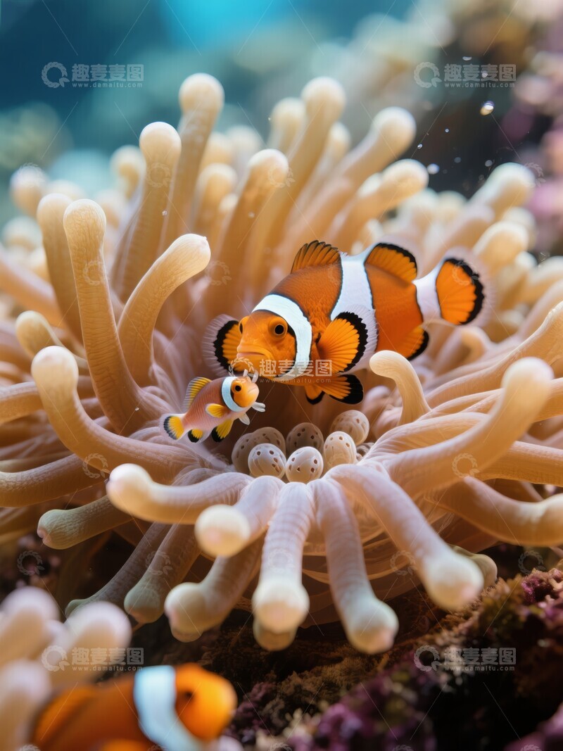 高清大图下载【趣麦麦图】小丑鱼在海葵中嬉戏
