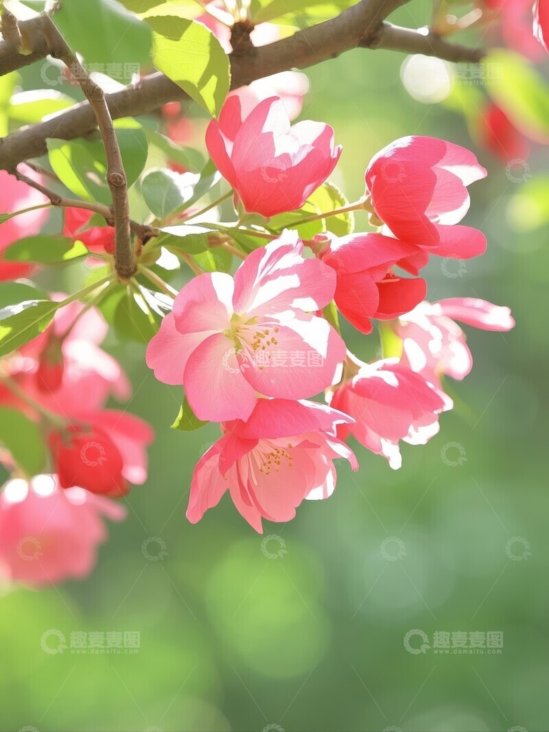 高清大图下载【趣麦麦图】一株粉色海棠花朵在枝头绽放