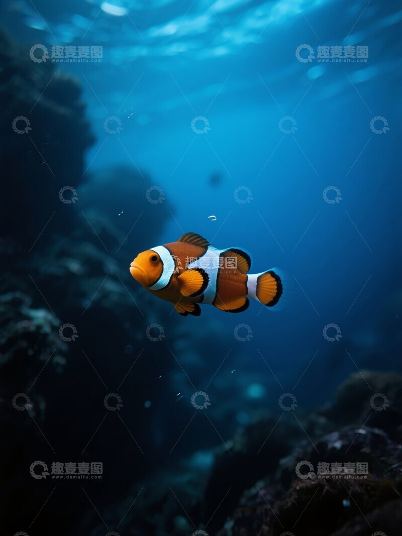 高清大图下载【趣麦麦图】蓝色海底世界中的小丑鱼