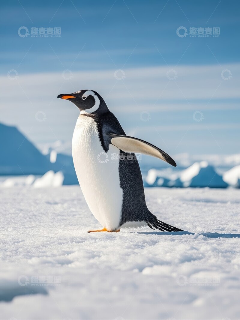 高清大图下载【趣麦麦图】南极冰原上的一只企鹅