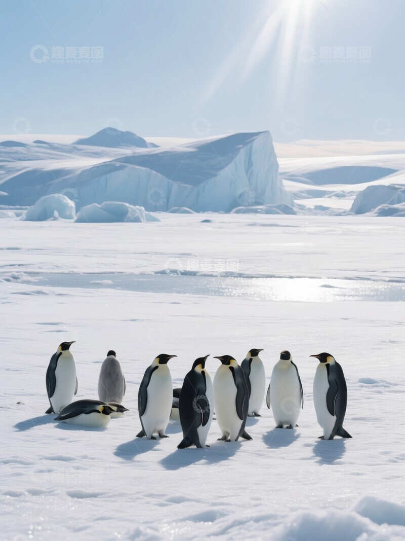 高清大图下载【趣麦麦图】企鹅群在冰雪覆盖的南极行走