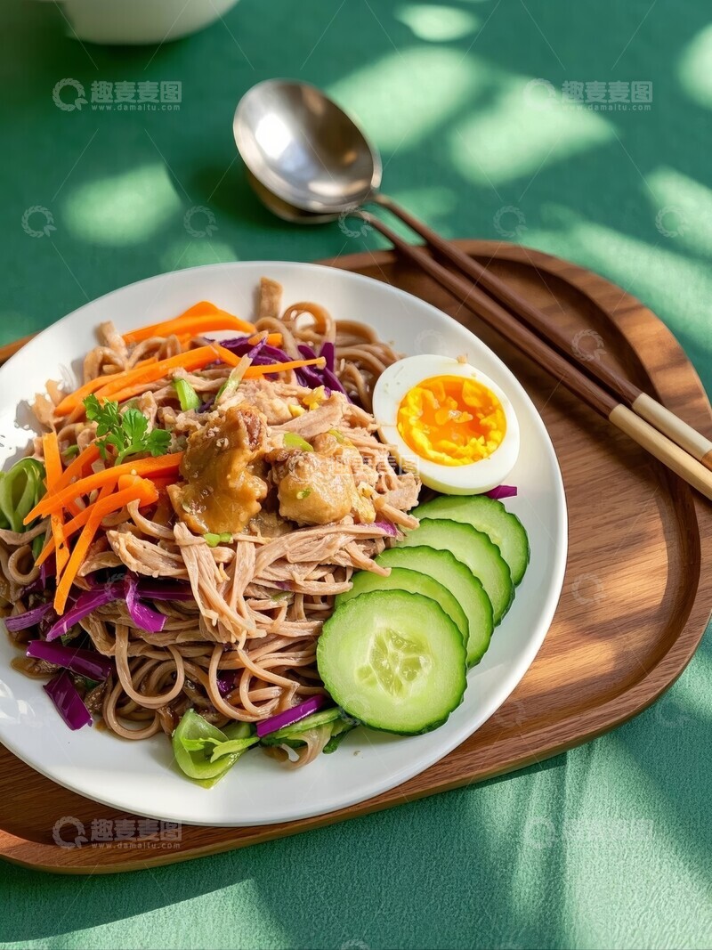高清大图下载【趣麦麦图】健康荞麦面配蔬菜鸡肉