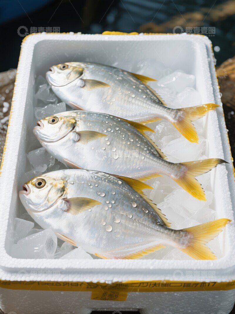 高清大图下载【趣麦麦图】冰块上的新鲜海鲜银色鱼