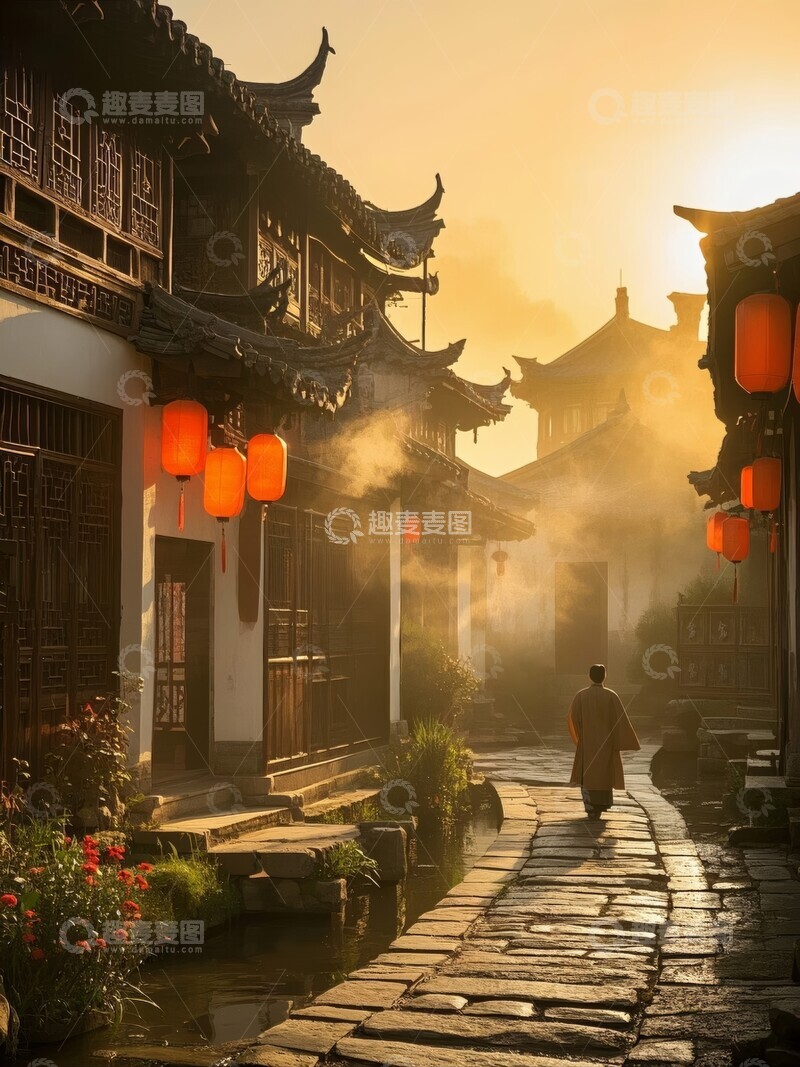 高清大图下载【趣麦麦图】江南水乡古建筑与红灯笼