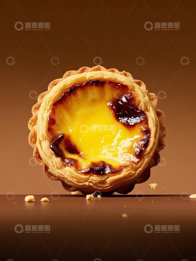 高清大图下载【趣麦麦图】焦糖蛋挞特写，金黄诱人