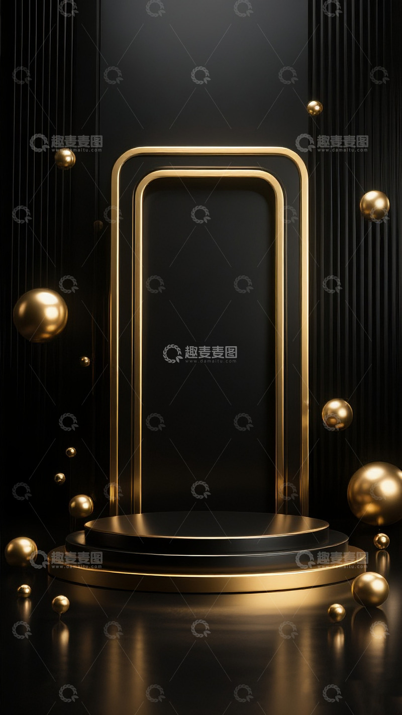 高清大图下载【趣麦麦图】黑金质感圆形展示台背景4