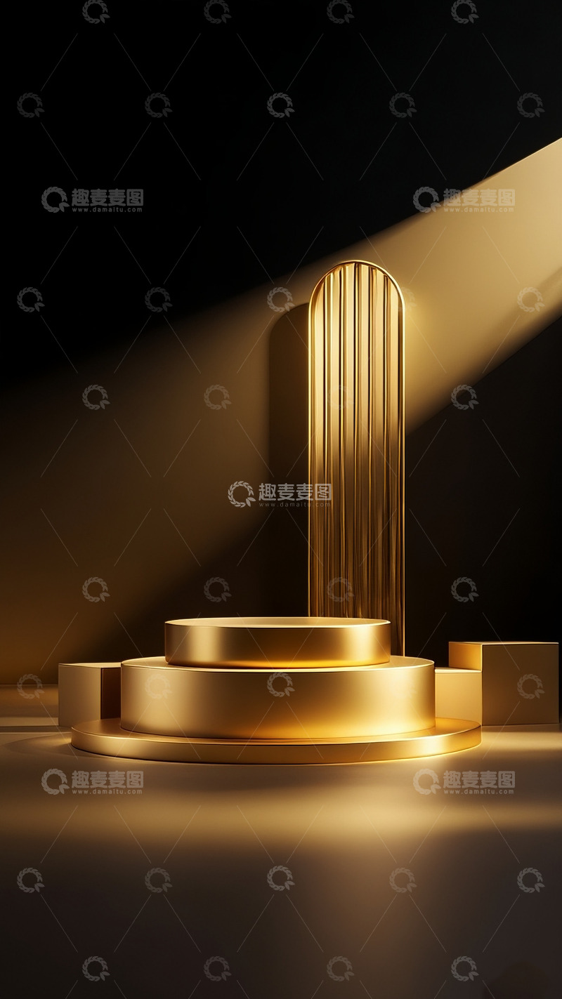 高清大图下载【趣麦麦图】黑金质感圆形展示台背景3