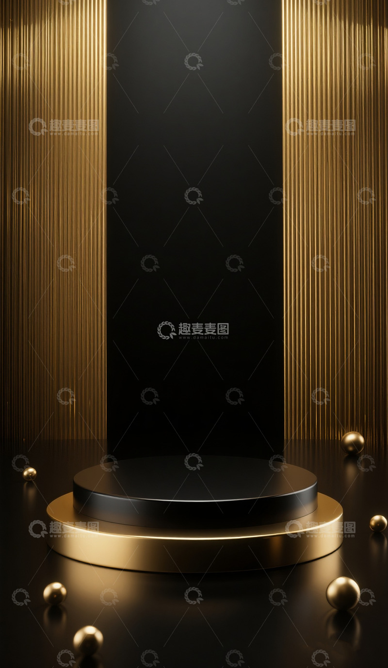 高清大图下载【趣麦麦图】黑金质感圆形展示台背景