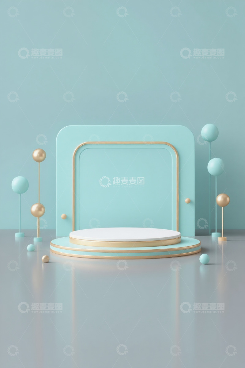 高清大图下载【趣麦麦图】清新蓝金简约产品展示台