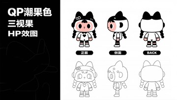 卡通女孩形象三视图展示