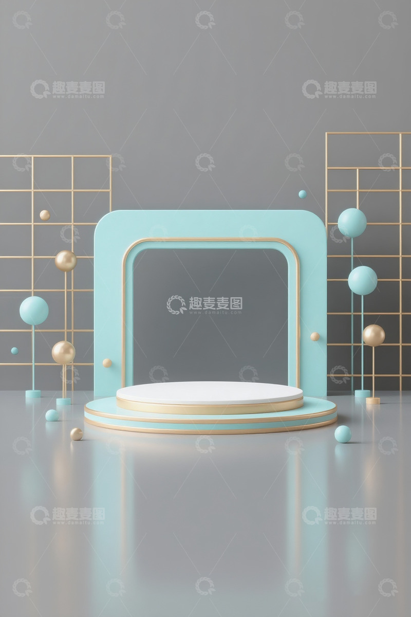 高清大图下载【趣麦麦图】清新蓝金简约产品展示台