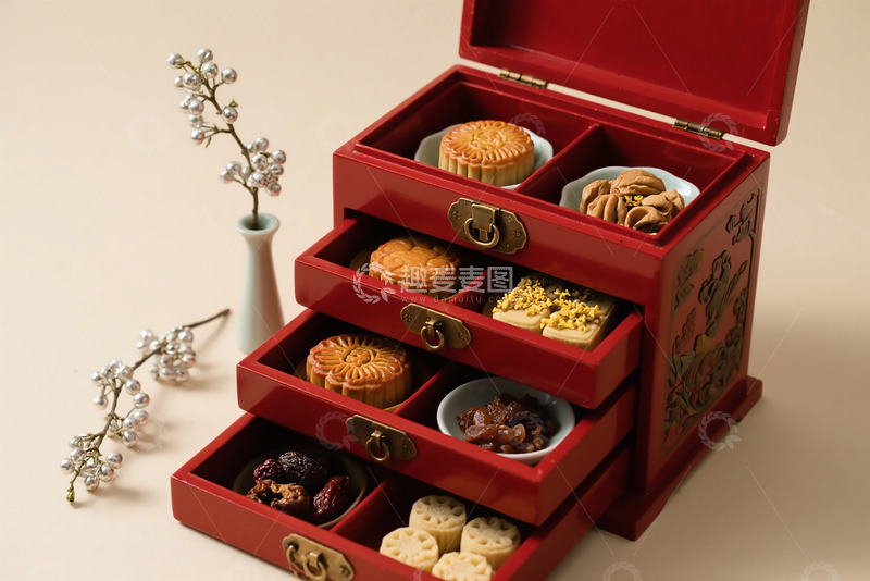 高清大图下载【趣麦麦图】中秋月饼实木礼盒