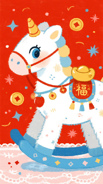 新春氛围独角兽主题插画