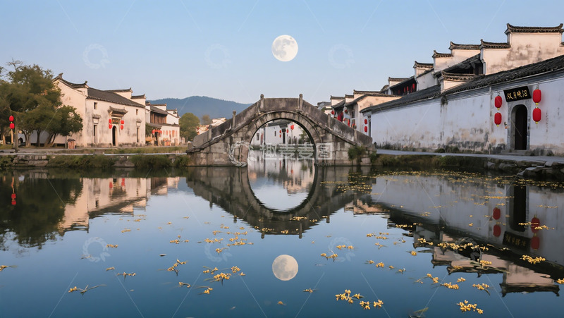 高清大图下载【趣麦麦图】中秋乡村小镇