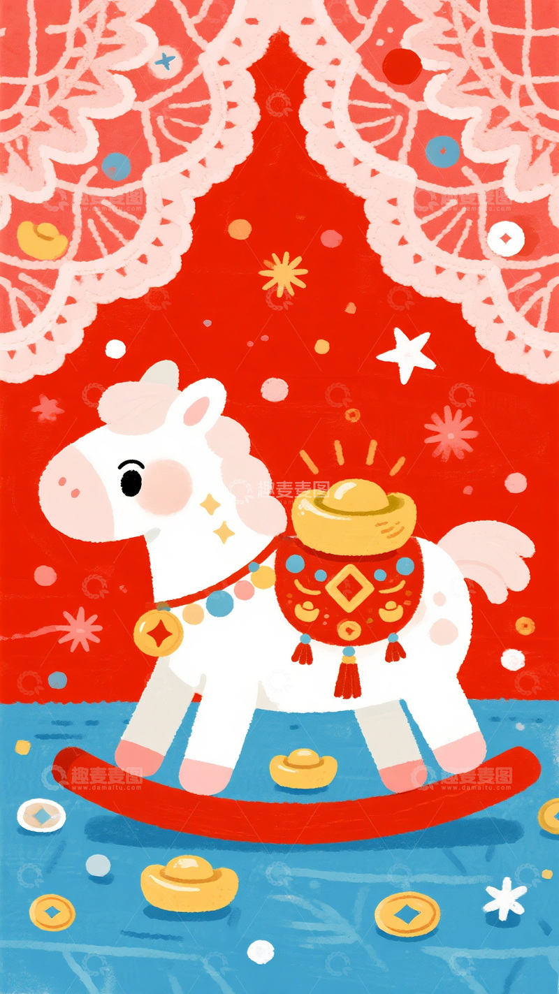 高清大图下载【趣麦麦图】新春吉祥小马插画设计图