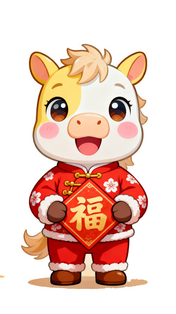 新春送福卡通小马形象图
