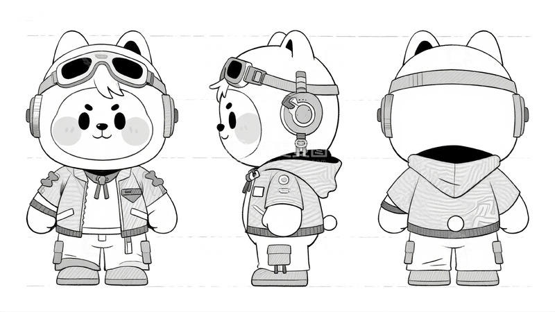 高清大图下载【趣麦麦图】飞行员小熊卡通形象设计图