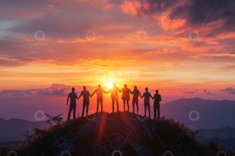 高清大图下载【趣麦麦图】站在山顶上欢呼的人群