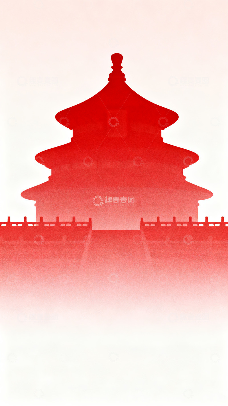 高清大图下载【趣麦麦图】红色背景下的中式古典建筑6