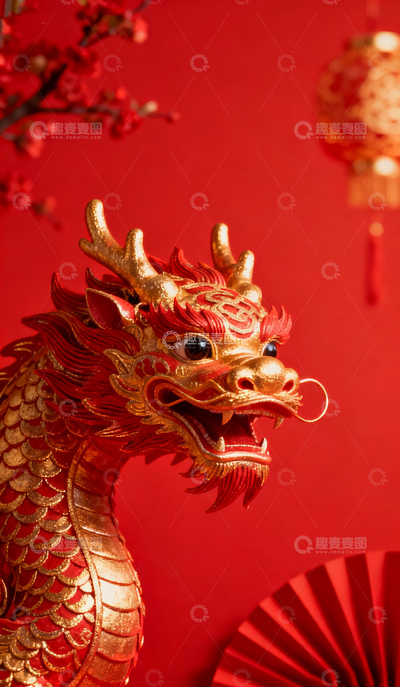 高清大图下载【趣麦麦图】中国红龙背景