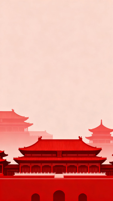 红色背景下的中式古典建筑10