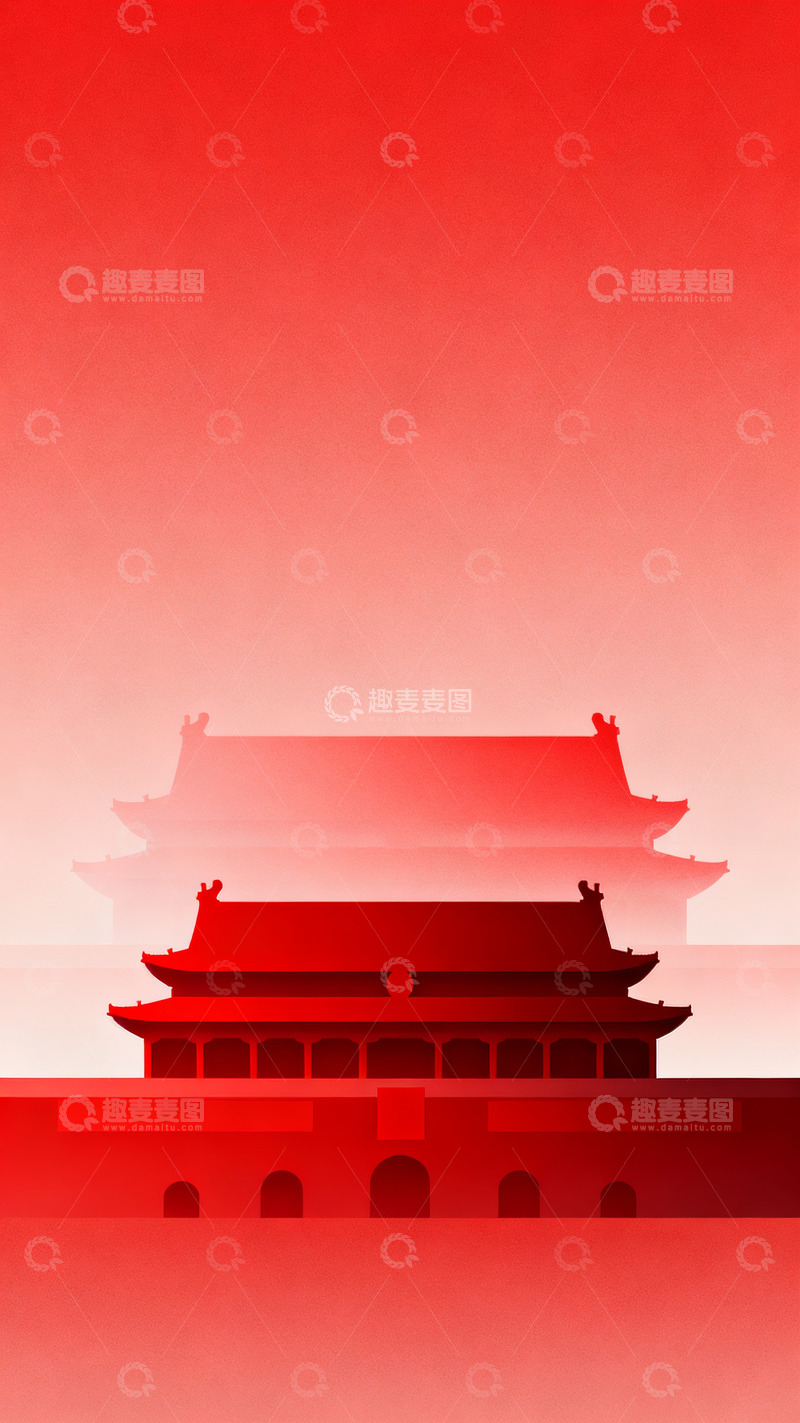 高清大图下载【趣麦麦图】红色背景下的中式古典建筑13