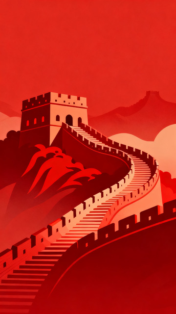 红色风格壮丽万里长城