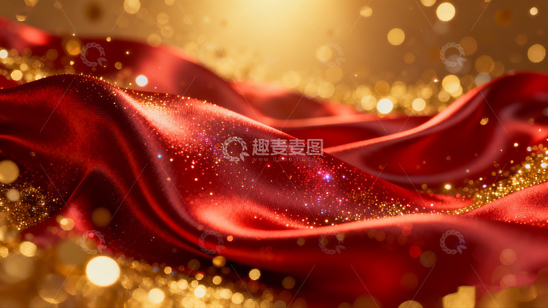 高清大图下载【趣麦麦图】红绸金粉闪耀华丽背景2