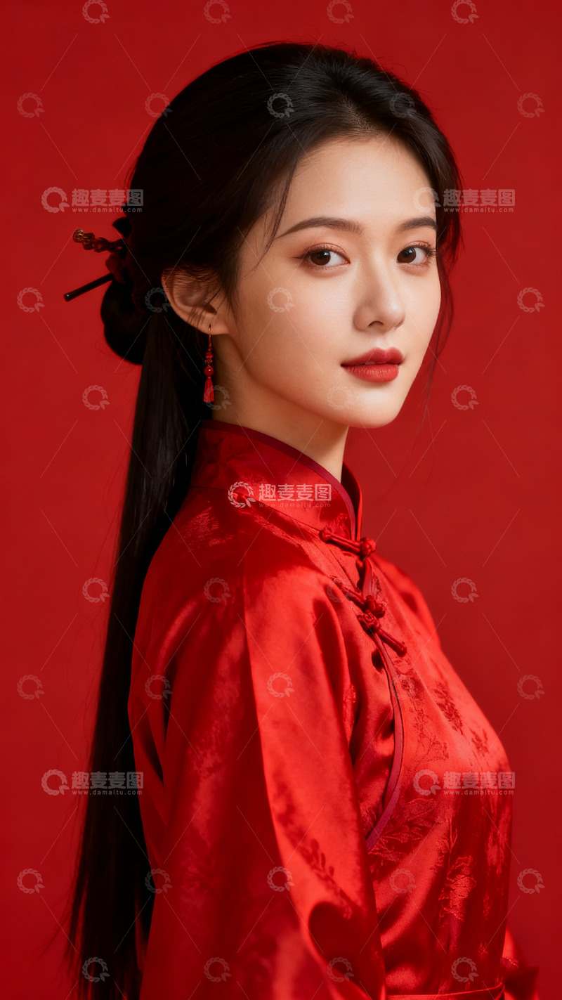 高清大图下载【趣麦麦图】红衣佳人中式典雅造型