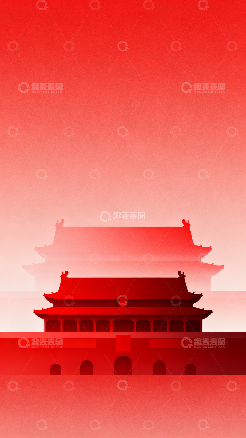 高清大图下载【趣麦麦图】红色背景下的中式古典建筑8