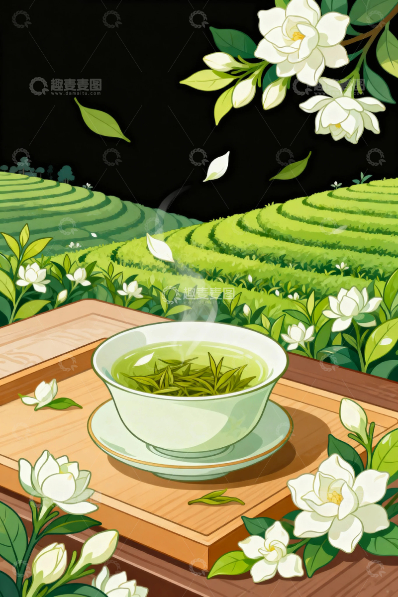 高清大图下载【趣麦麦图】茉莉花茶绿茶0021