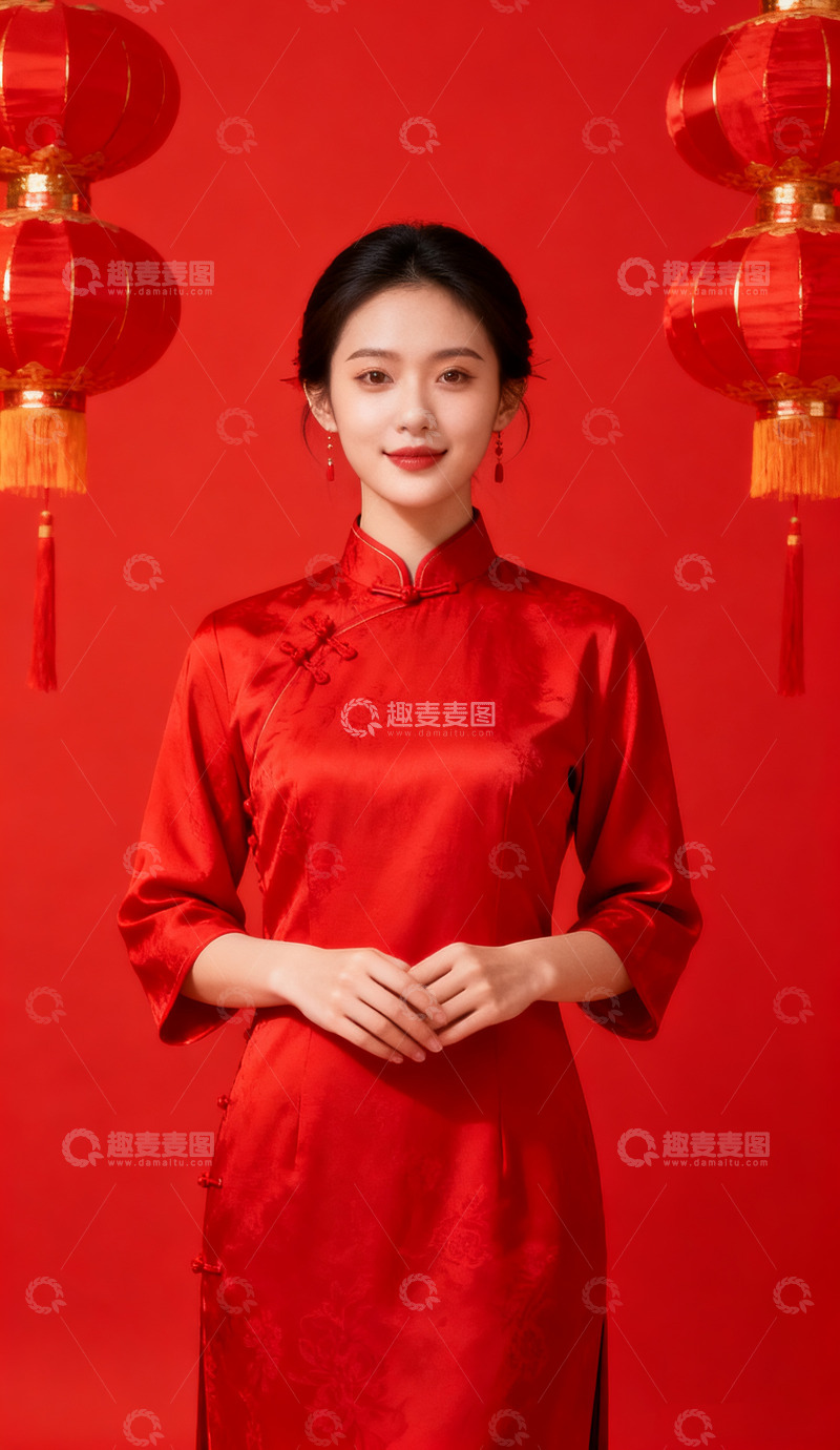 高清大图下载【趣麦麦图】红衣佳人中式典雅造型
