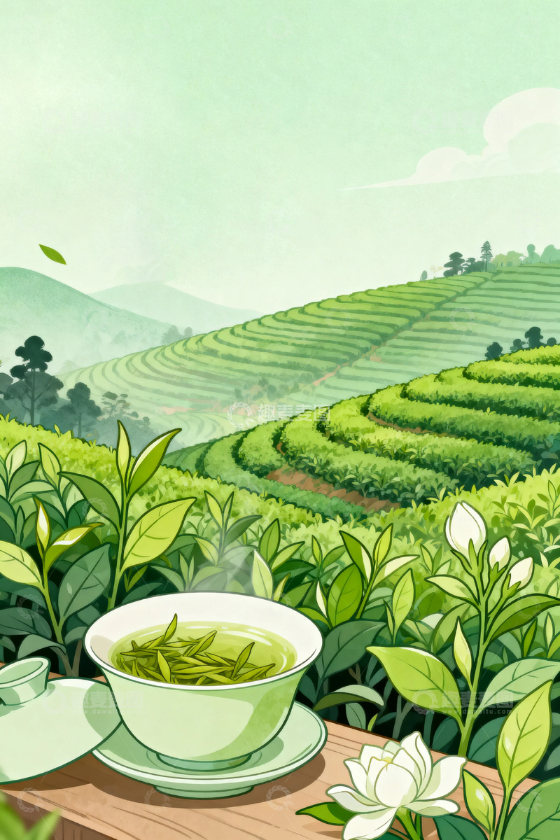 高清大图下载【趣麦麦图】茉莉花茶绿茶001