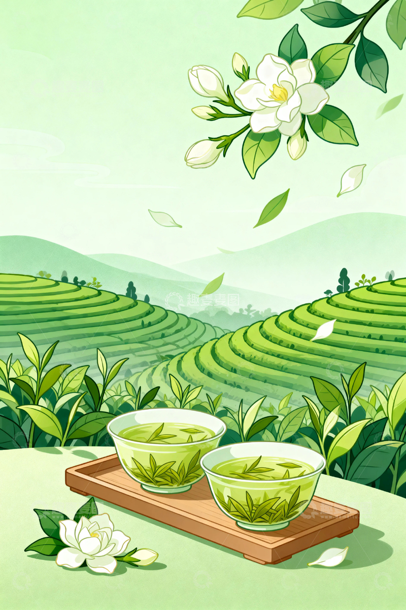 高清大图下载【趣麦麦图】茉莉花茶绿茶0023