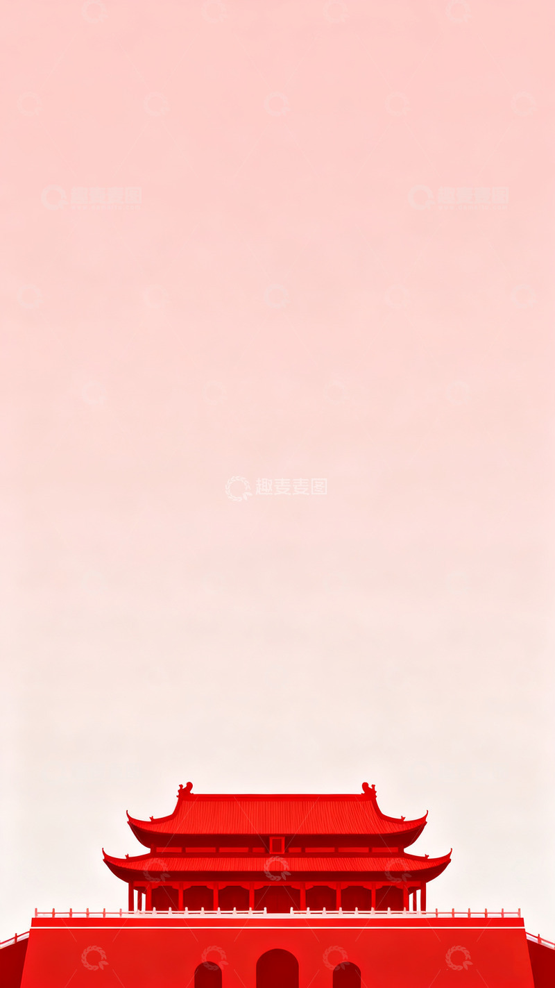 高清大图下载【趣麦麦图】红色背景下的中式古典建筑134