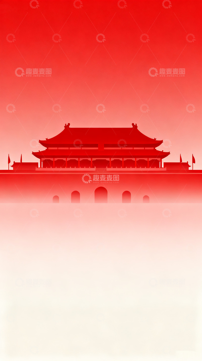 高清大图下载【趣麦麦图】红色背景下的中式古典建筑4