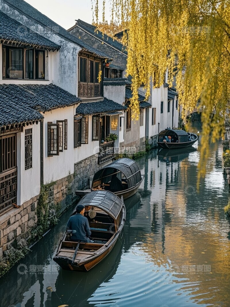 高清大图下载【趣麦麦图】古镇水乡，秋色映衬古建筑