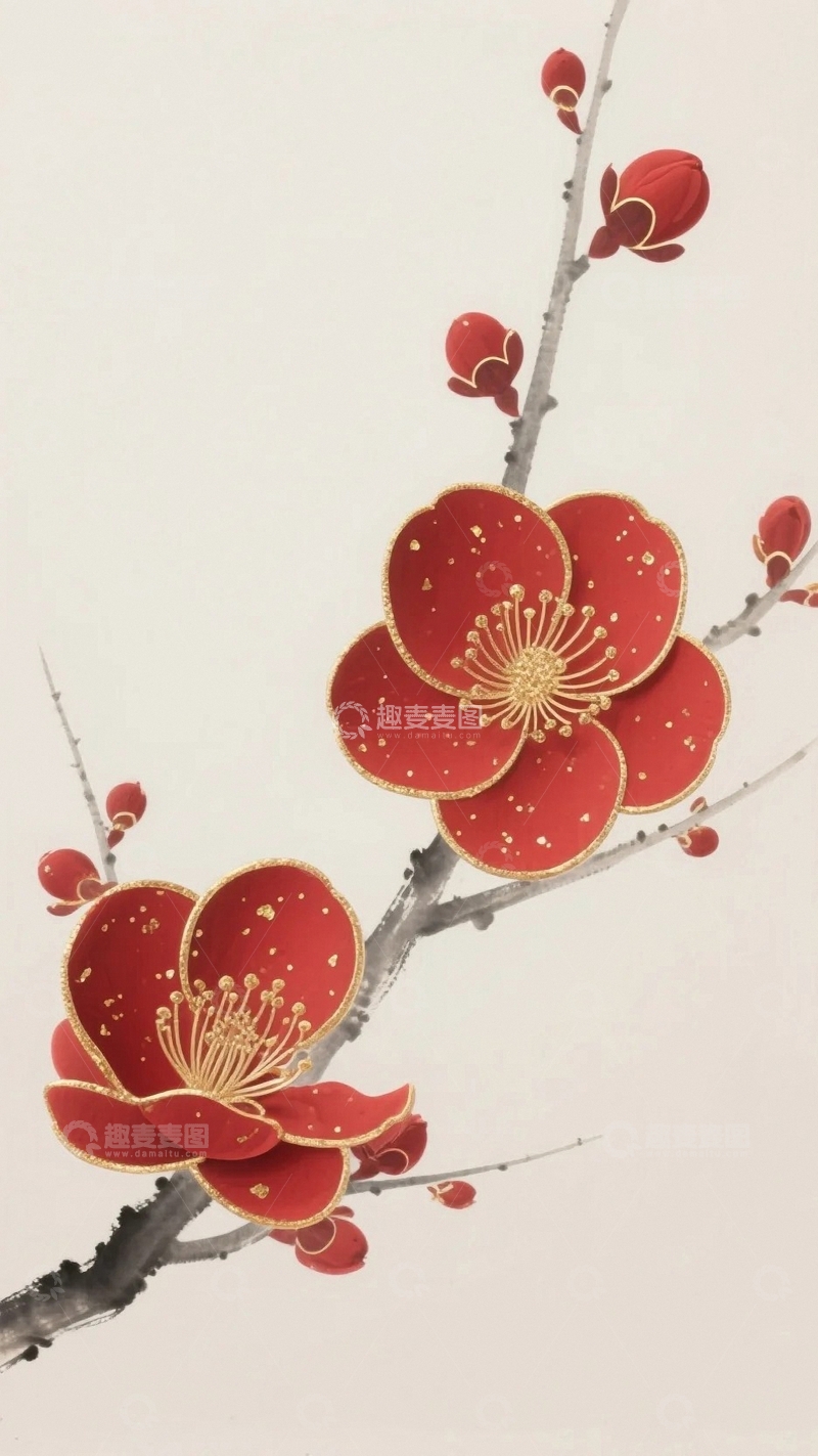 高清大图下载【趣麦麦图】国风红梅迎新岁7
