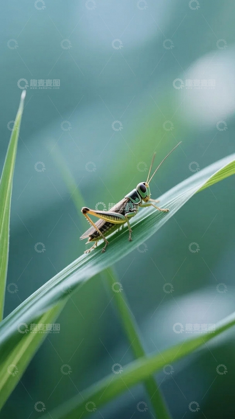 高清大图下载【趣麦麦图】青草上的蚂蚱5