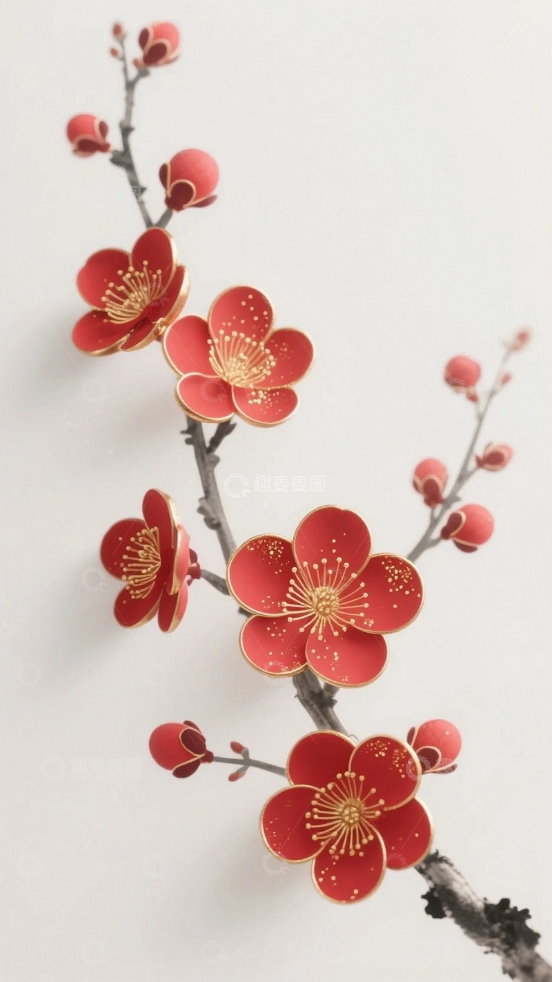 高清大图下载【趣麦麦图】国风红梅迎新岁6
