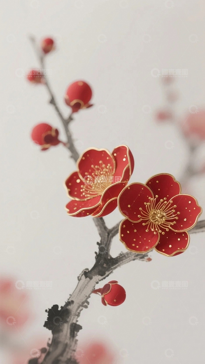 高清大图下载【趣麦麦图】国风红梅迎新岁4