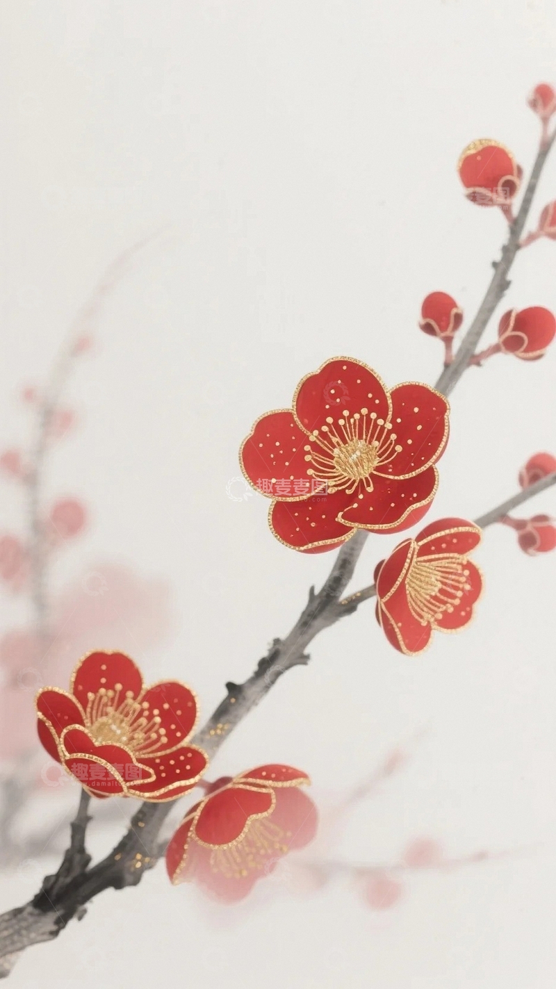 高清大图下载【趣麦麦图】国风红梅迎新岁10
