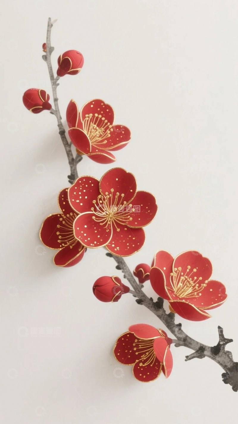高清大图下载【趣麦麦图】国风红梅迎新岁11